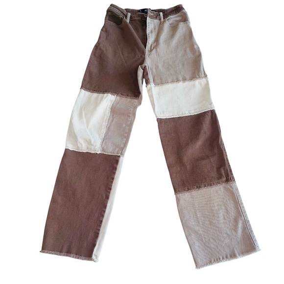Hollister Brown Patchwork Ultra High Rise Dad Jean Straight Leg Size 5, 27 - Picture 2 of 11